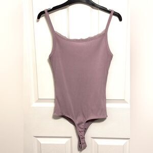 Active USA | Women’s Purple Ribbed Square Neck Bodysuit Size M
